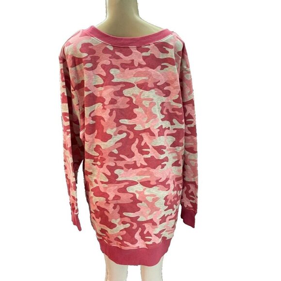 Woman Within +26/28 Pink Camouflage Fleece Ribbed Trim Long Sleeve Sweatshirt - Picture 4 of 6